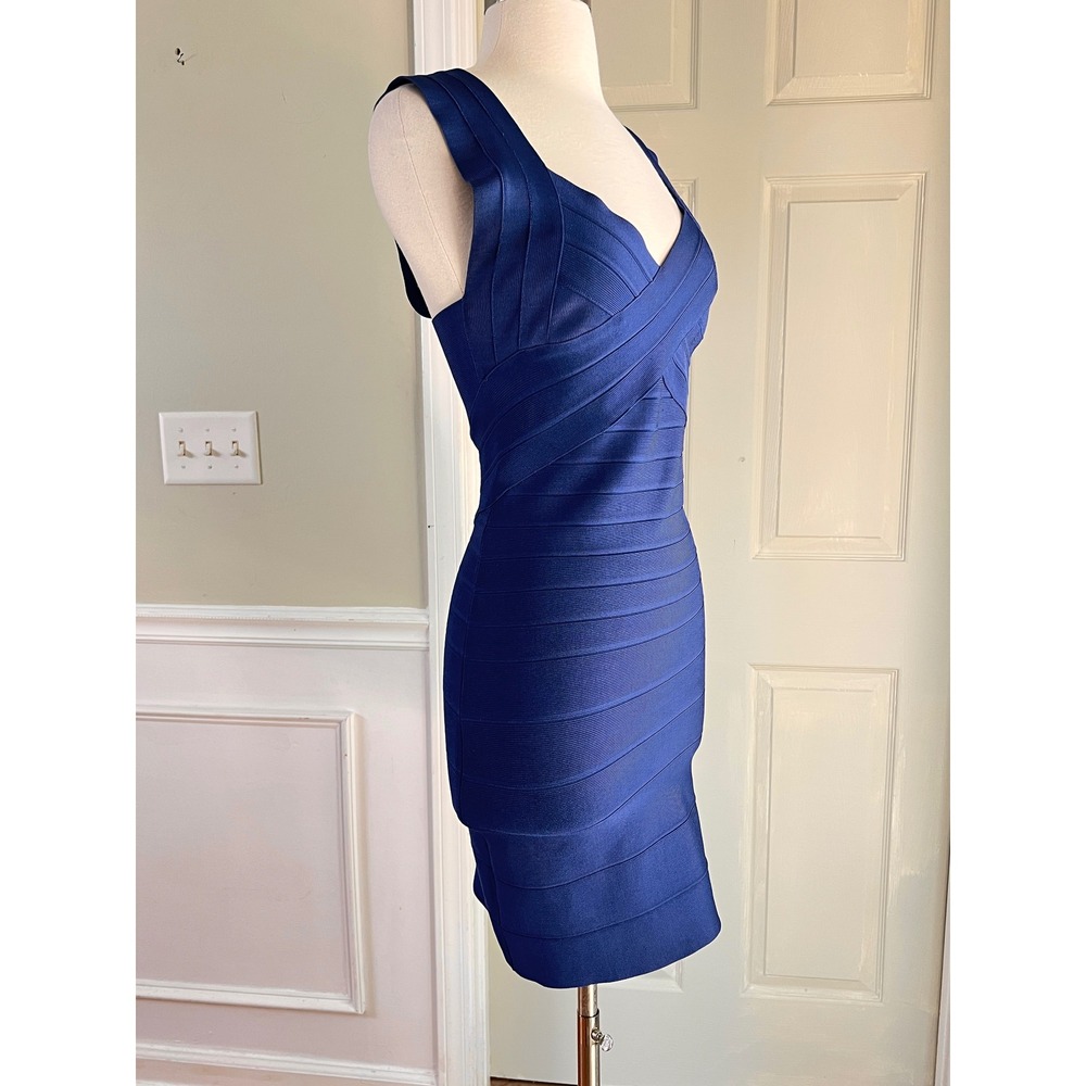 Bandage Dress S Womens V-Neck Bodycon Blue Cocktail Resort Evening Date Night